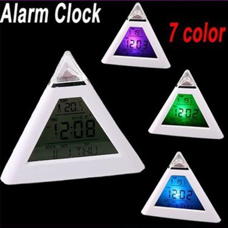 Alarm Clock with Pyramid-shaped LED Color Changing Digital Color Thermometer