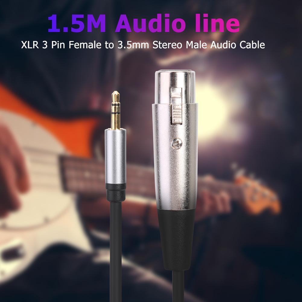 1.5m XLR 3pin Female to 3.5mm TRS Male Audio Adapter Cable for Microphone
