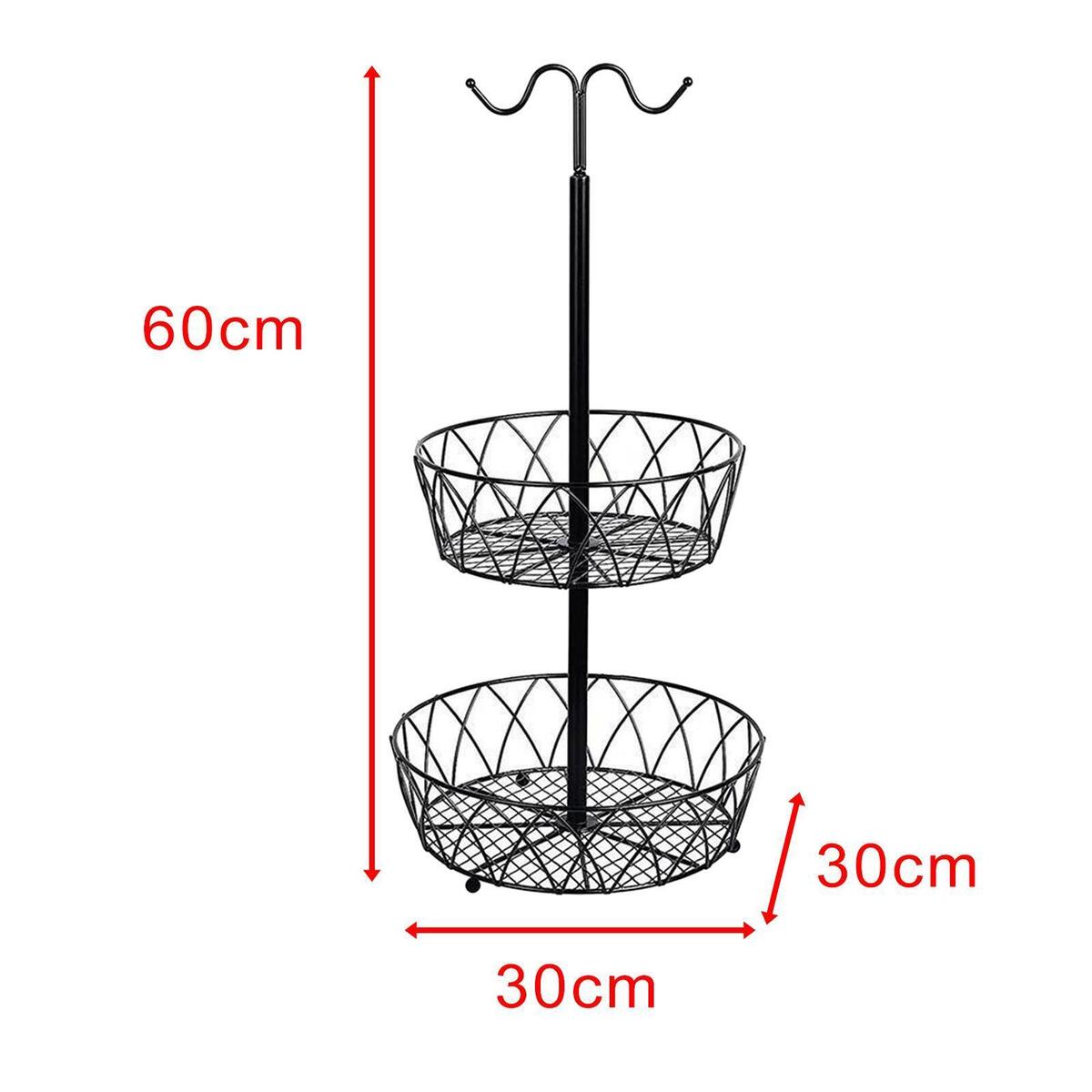 Metal Fruit Basket with Banana Hanger 2 Tier Storage Holder for Counter Home