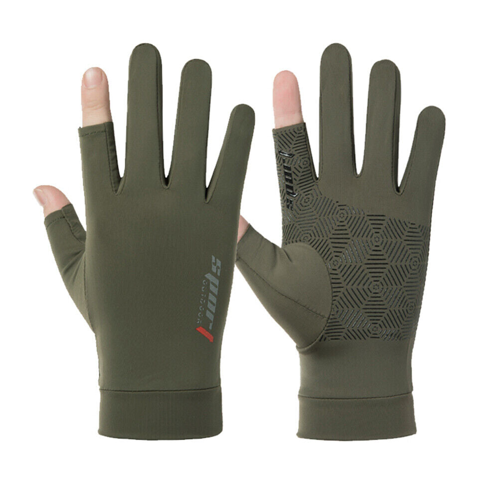 1 Pair Fishing Gloves Anti-slip 2 Fingers Cut Ice Silk Hand Protect (Green)
