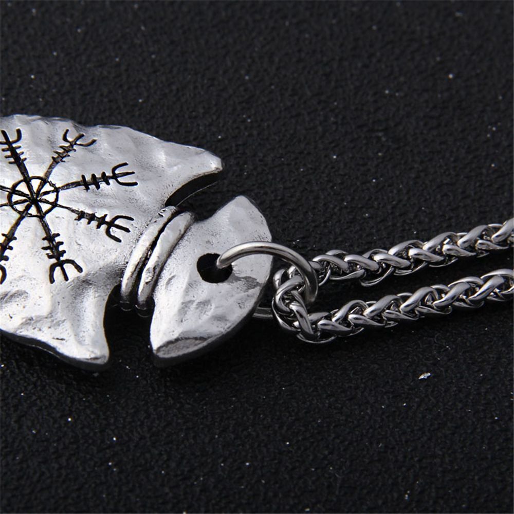 Stainless Steel Aegishjalmur Chain Nordic Viking Rune Necklace Helm of Awe