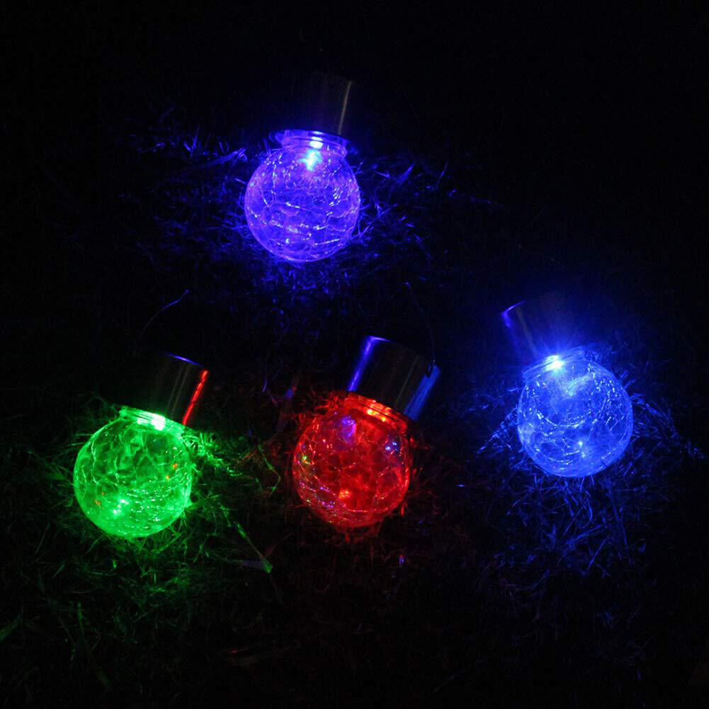 LED Solar Lamp Cracked Glass Ball Hanging Light Waterproof Garden Decor (F)