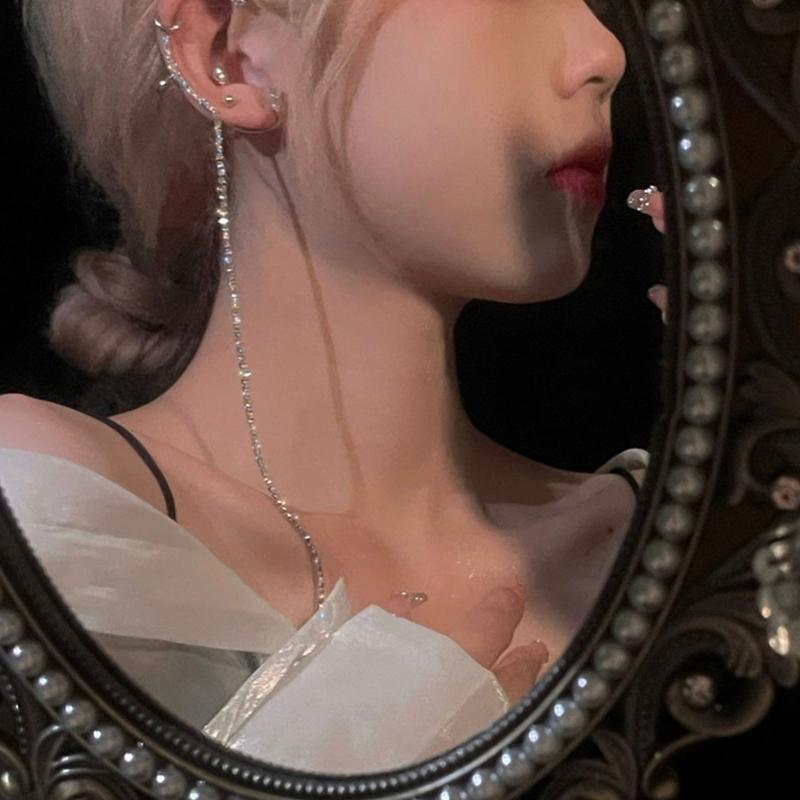 Chic Rhinestone Long Tassel Ear Cuffs for Women Creative Cos Fairy Earrings