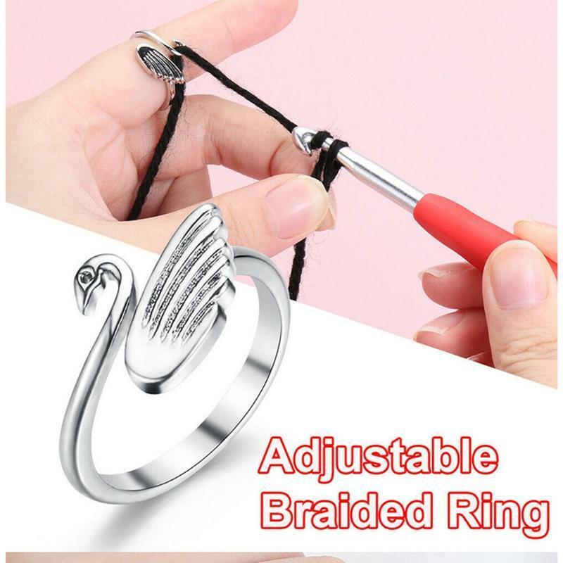 Swan Crochet Loop Ring Adjustable Braided Ring Open Finger Ring Knitting Jewelry