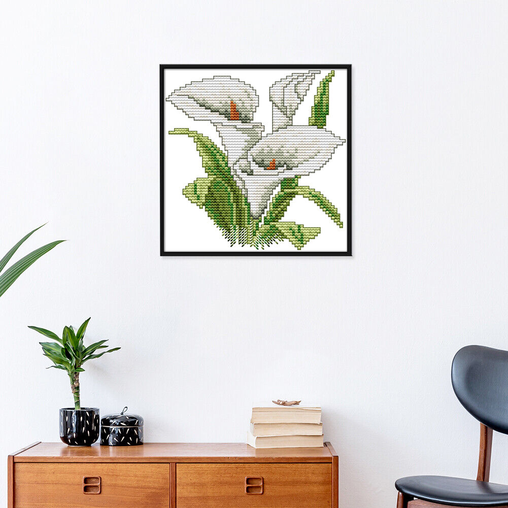 17x17cm Needlework Kit DIY Cross Stitch 14CT Stamped (H453 White Flower)