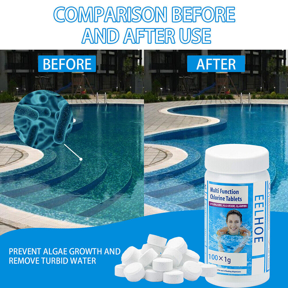 100pcs 100g Swimming Pool Cleaning Tablets Effervescent Pills Cleaner Tools