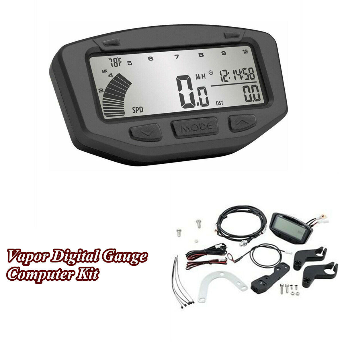 Motorcycle Vapor Digital Gauge Speedometer Temp & Distance Gauge Mph/Kph 752-119