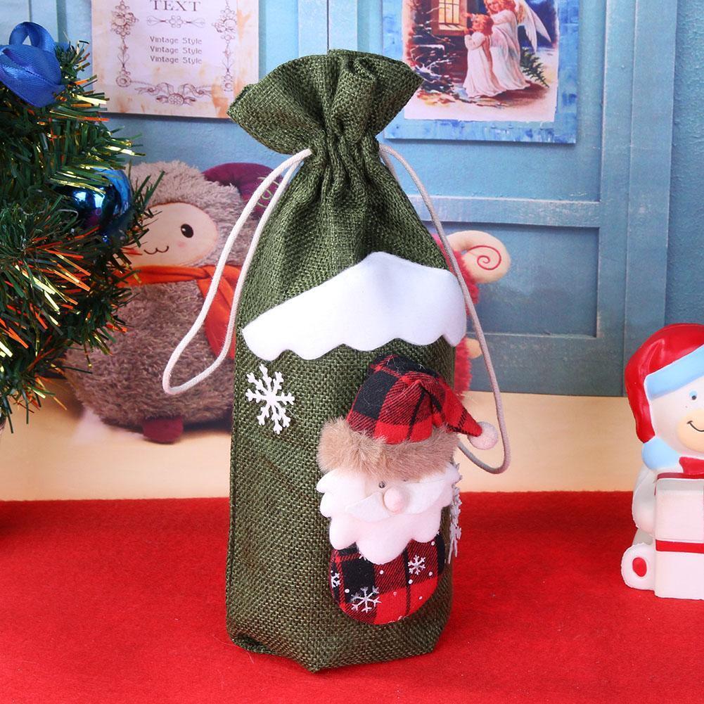 Cute Snowman Christmas Red Wine Bottle Cover Bag Table Dinner Decor (Green)