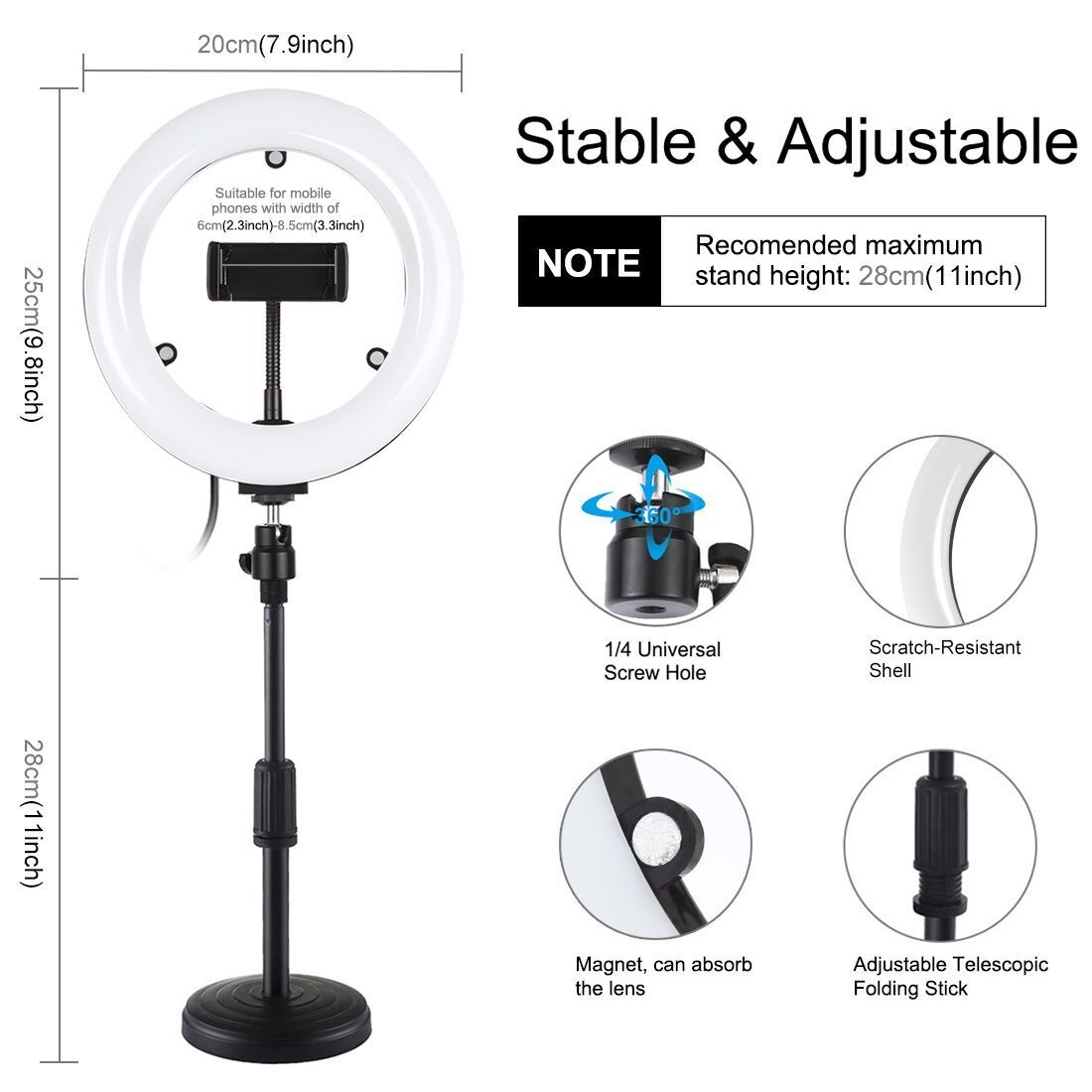 Surface 3 Color Temperature Desktop Stand LED Ring Light Video Light Kits