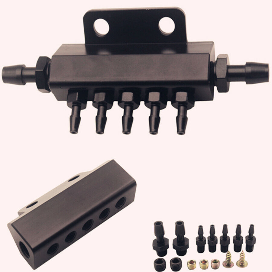 Black 5 Port Car Vacuum Block Manifold Intake Fuel Gas Wastegate Turbo Boost