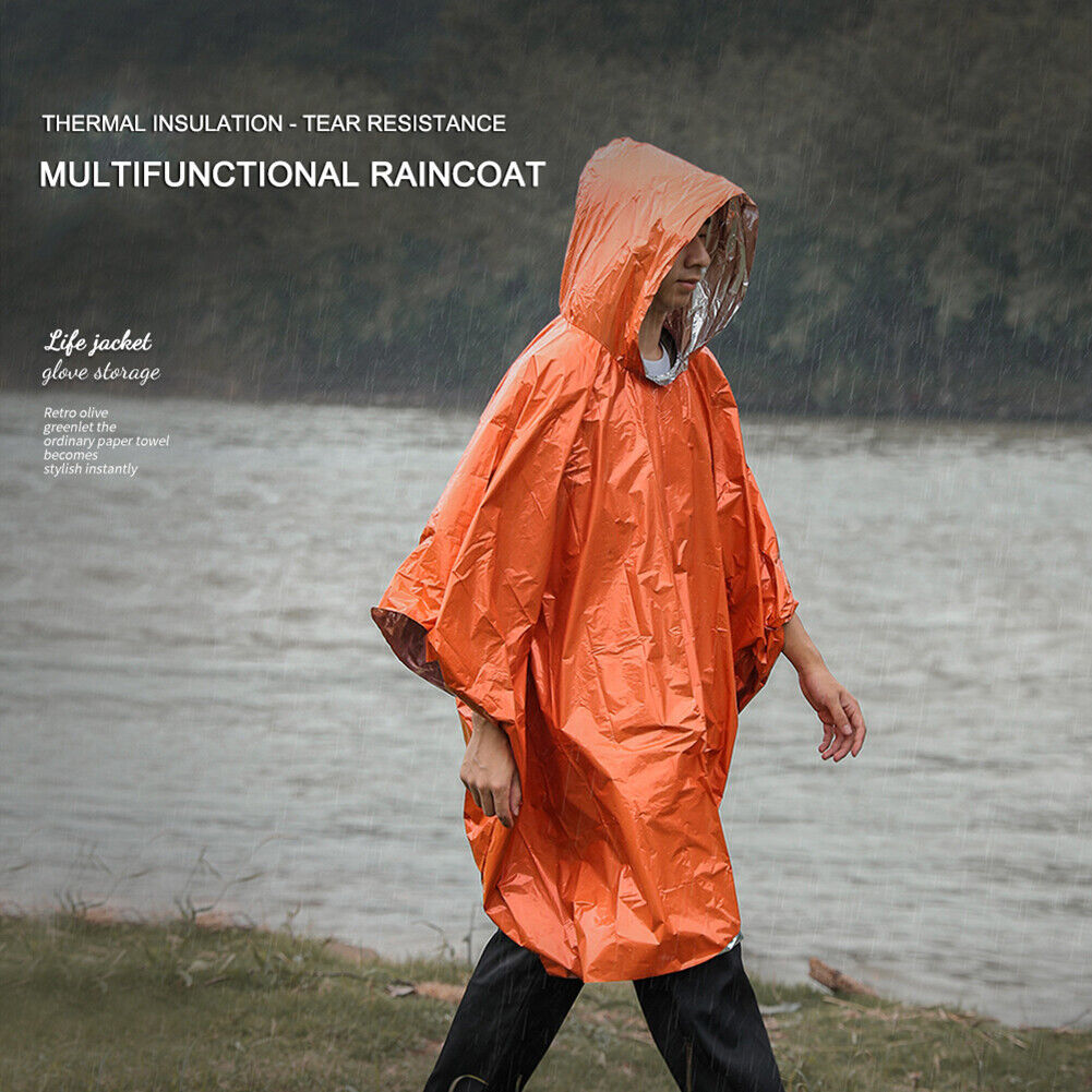 Waterproof Hooded Rain Poncho Raincoat Outdoor Hiking Bike Cycling Rainwear