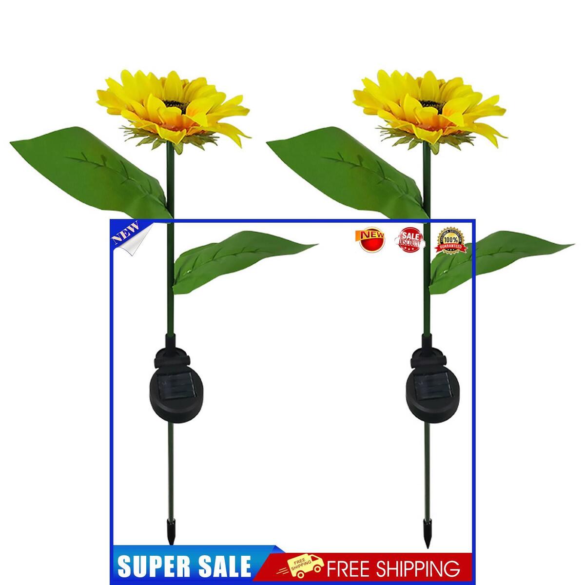 2 Packs Solar Sunflower Lights, Waterproof LED Garden Lamp, for Lawn, Yard
