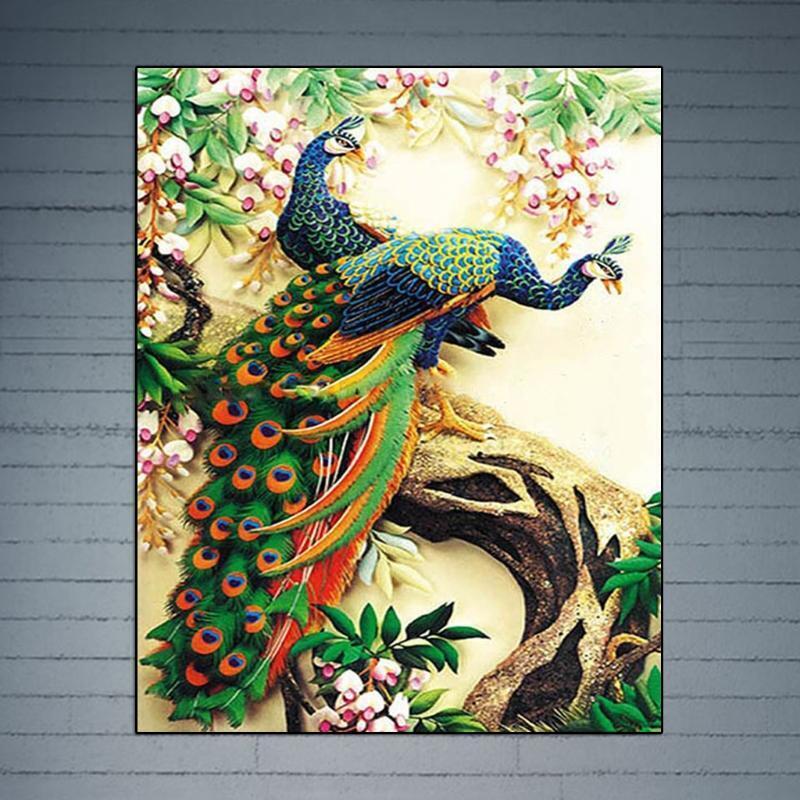 Digital DIY Paint By Number Kit Peacock Oil Painting On Canvas Wall Artwork Gift
