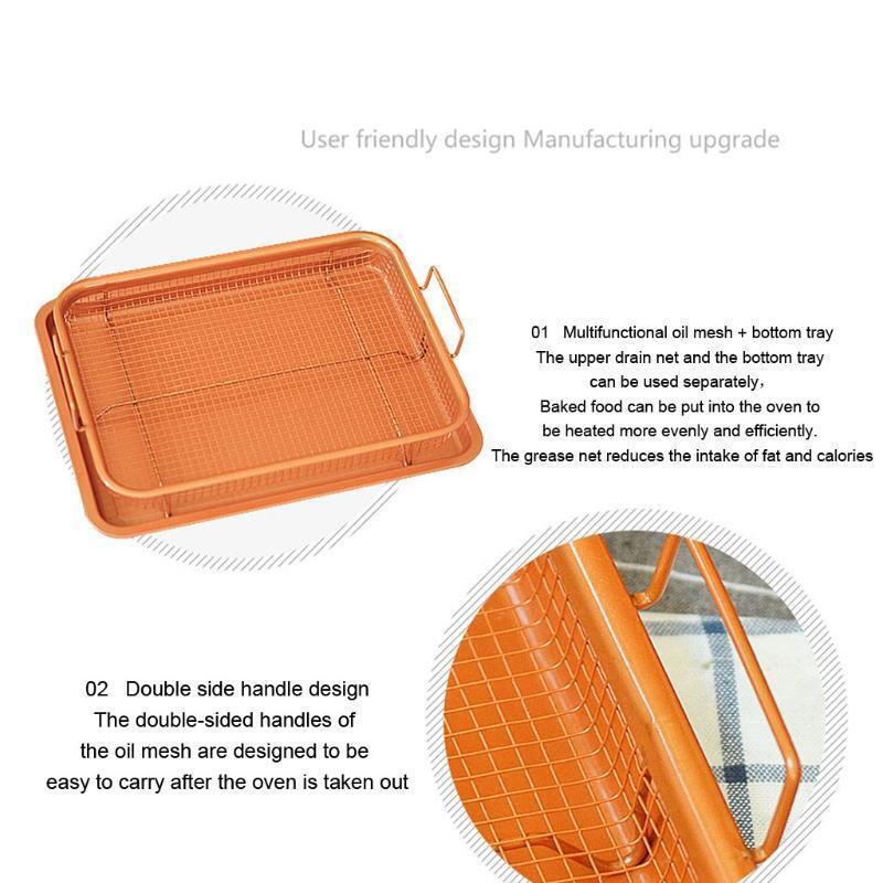 Metal Oven Crisper Tray Non Stick Cookie Sheet Air Fry Pan Grill Chips Basket