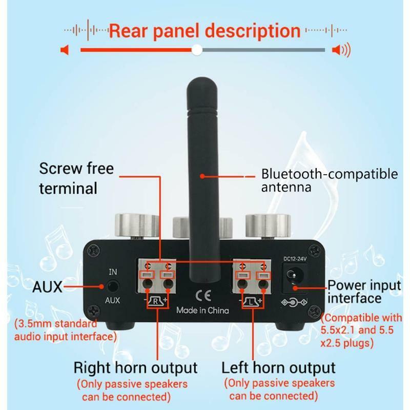 1002E Audio Amplificador Module Digital Power Bluetooth-compatible Aux USB Dual