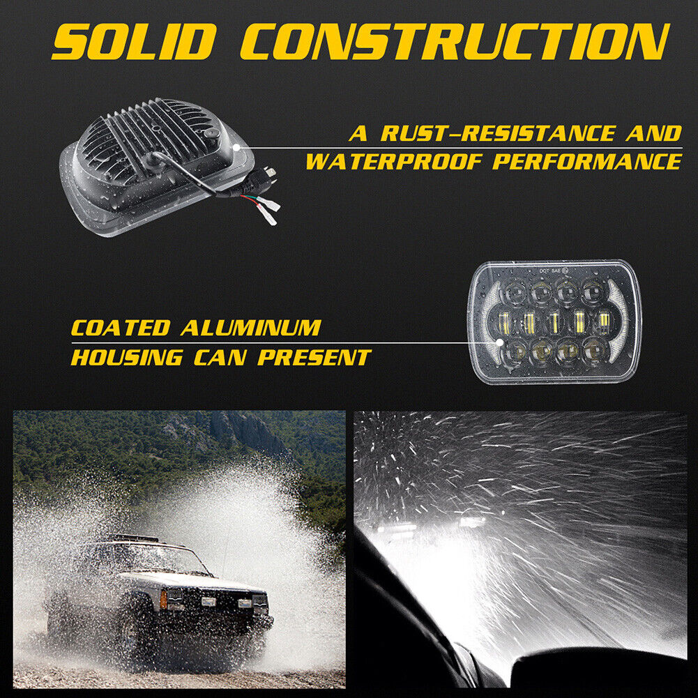 300W 5x7 7x6 inch LED Headlight Hi/Lo Beam DRL Turn Signal for Jeep Chevy