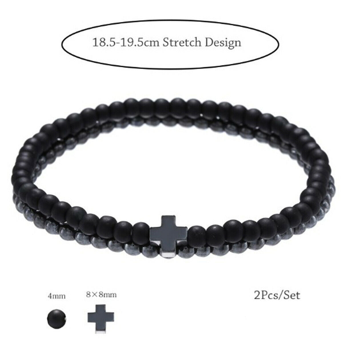 2pcs/set Cross Cooper Bead Bracelet Men Matte Lava Volcanic Stone Jewelry Gift