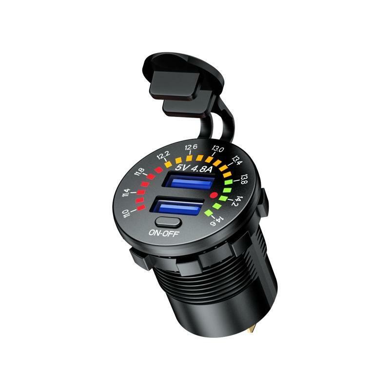 12V 2.4A Dual USB Car Charger with LED Voltmeter ON/OFF Switch for Car SUV Boat