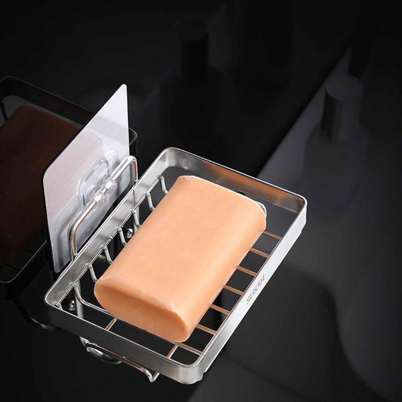Punch-free Drain Soap Box Stainless Steel Soap Rack Dishcloth Storage Box