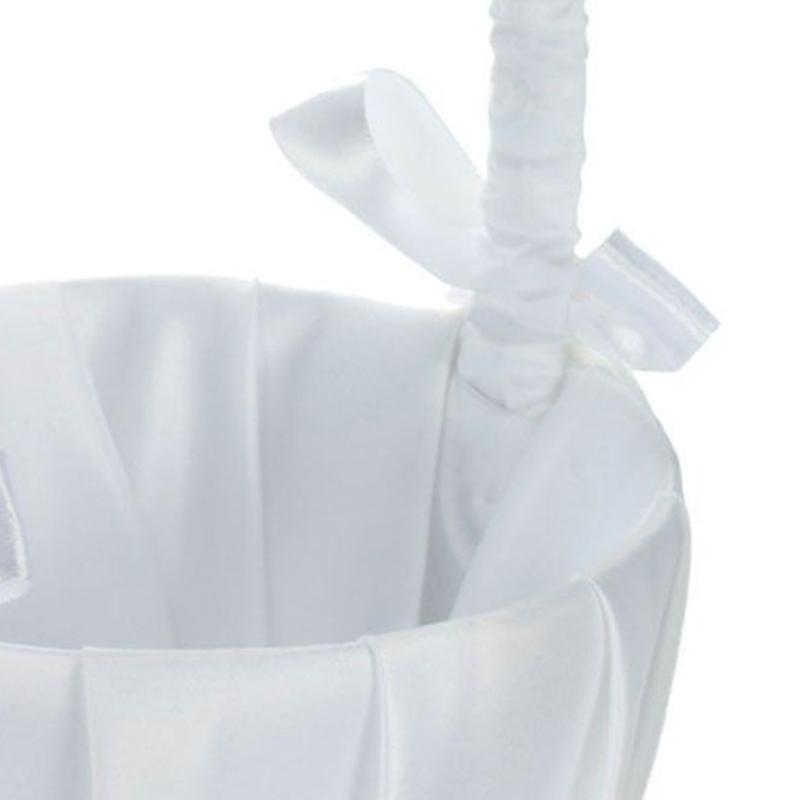 White Flower Girl Basket Bowknot Satin Cloth Baskets for Wedding Ceremony Party