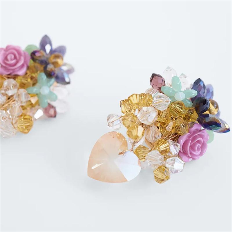 Creative Crystal Flower Beaded Earrings Eardrop Pendant Earrings for Women Girl