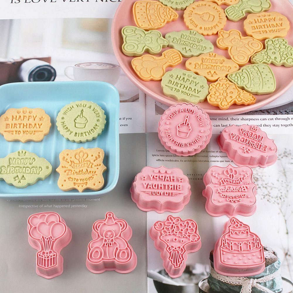 Decor Pressable DIY Biscuit Mold Cookie Cutters Birthday Theme Baking Tools