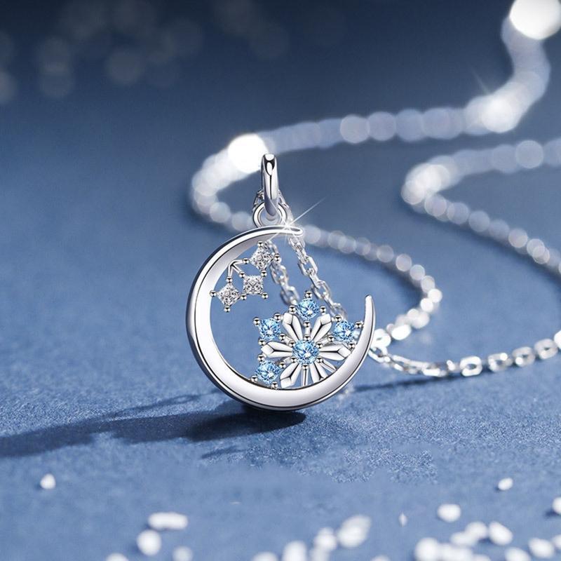 Fashion Moon Stars Charm Necklace Snowflake Delicate Clavicle Crystal Rhinestone