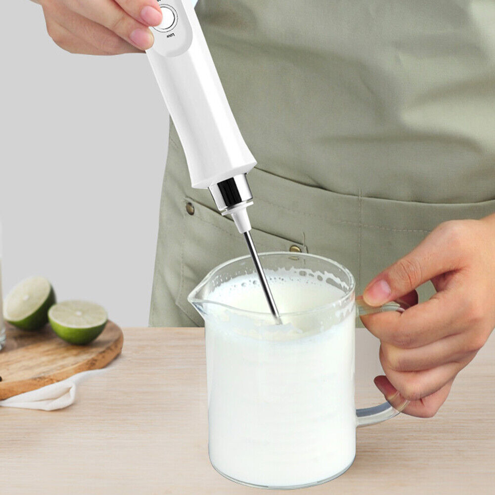 USB Electric Milk Frother 3 Whisk Coffee Foamer Handheld Egg Mixer (White)