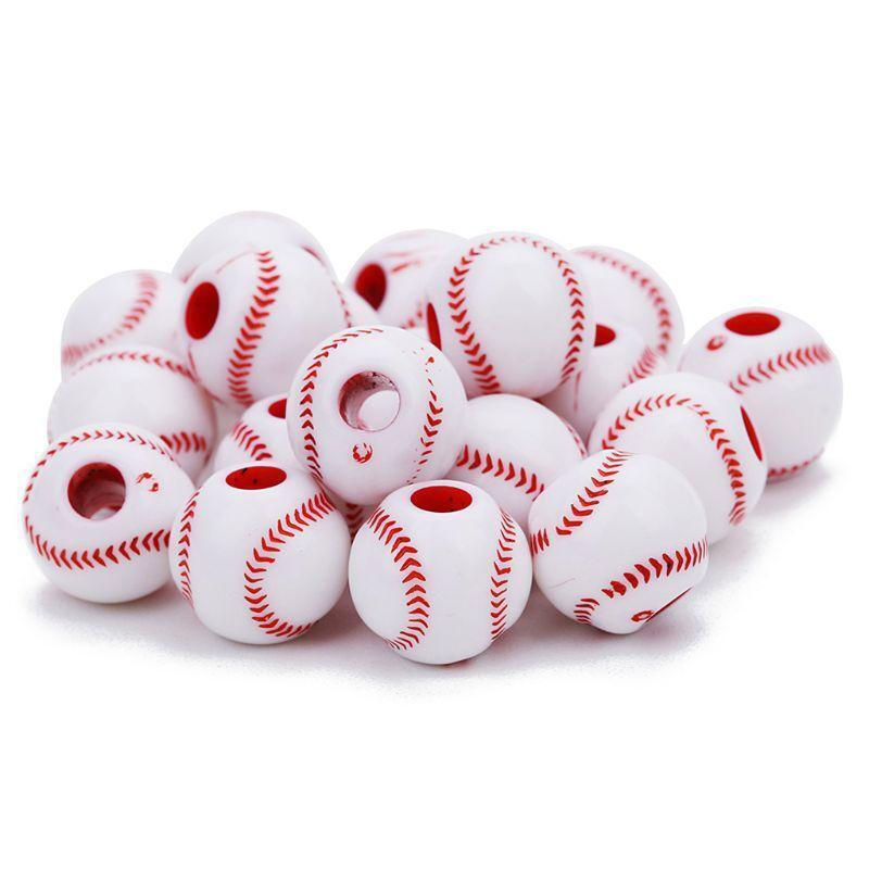 100 Pcs Pony Ball Spacer Beads 12mm Round Acrylic Baseball Beads Pendant for DIY