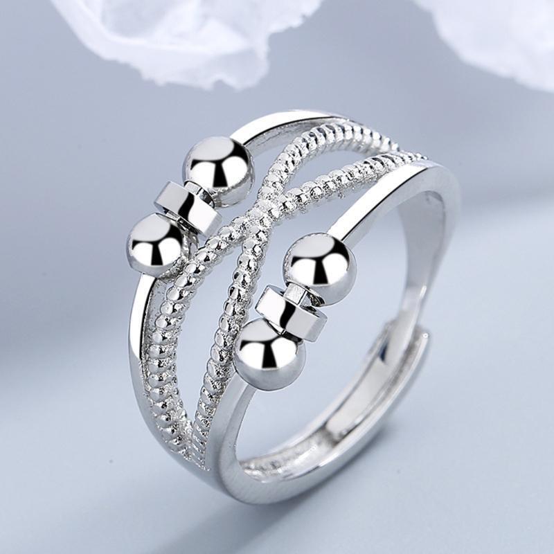 Anti Anxiety Ring with Beads Fidget Spinner Ring Double Hollow Line Rotate Ring