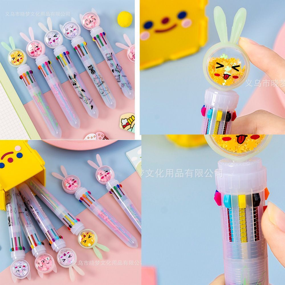 Pen 10 Color Multicolor Ballpoint Pen Colorful Refill Cartoon Office Stationary