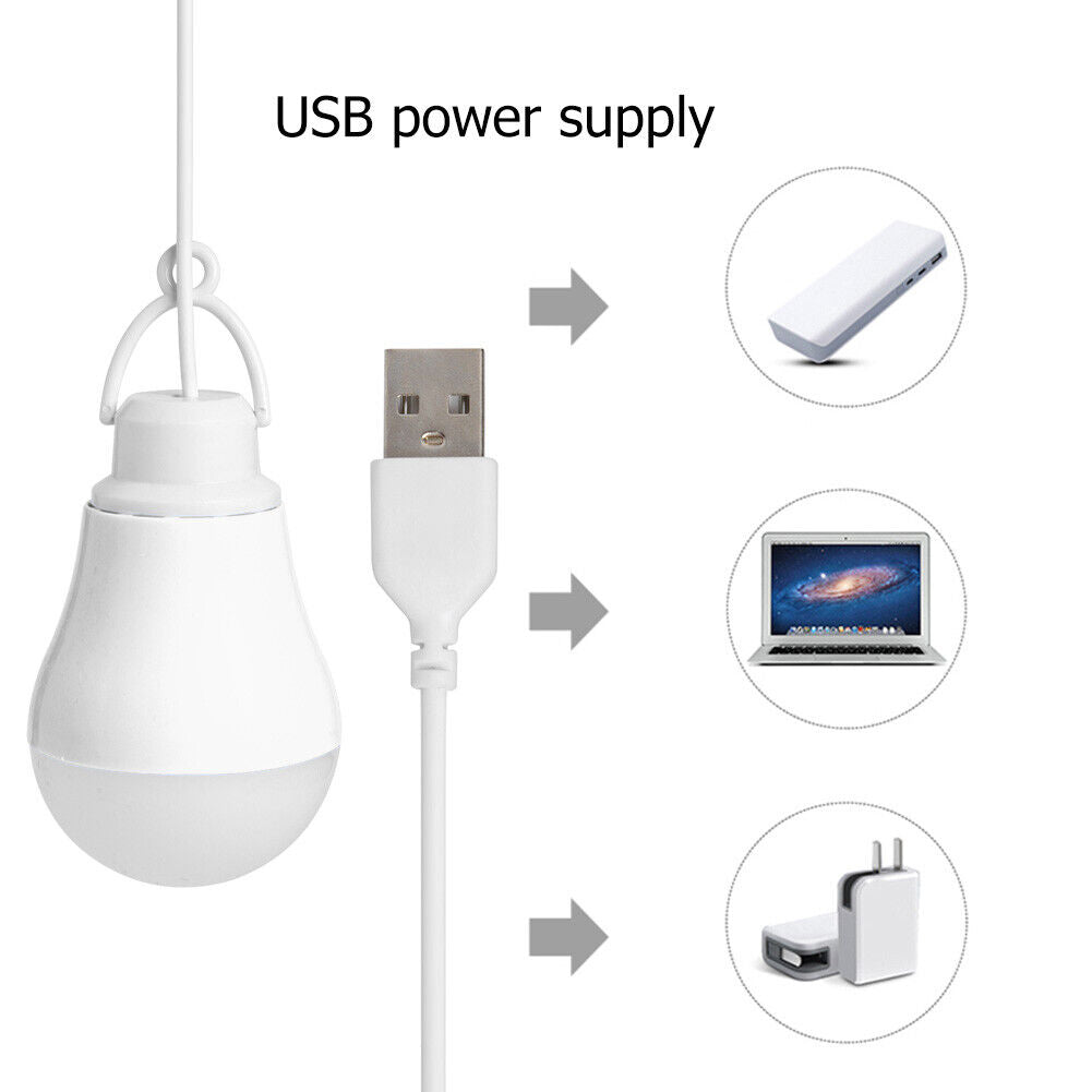 LED Bulb Dormitory Energy Saving Light USB Emergency Outdoor Lamp (White)
