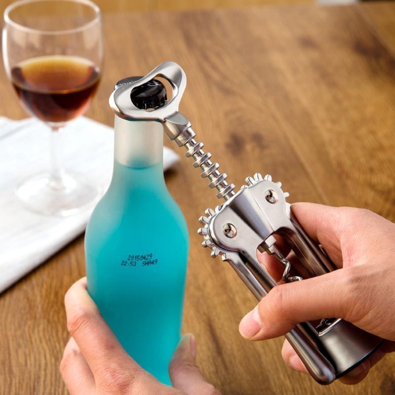 Stainless Steel Wine Bottle Opener Handle Pressure Corkscrew Red Wine