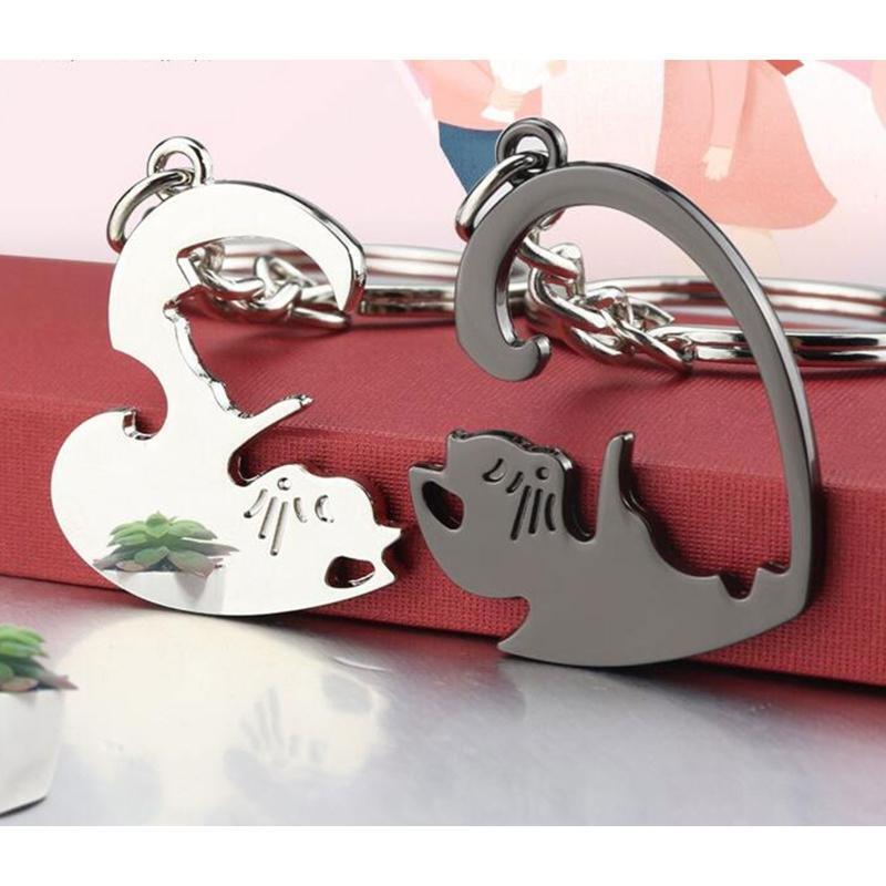 Couple Keychain Cute Black White Matching Puzzle Cat Animal Pendant Keyring Gift