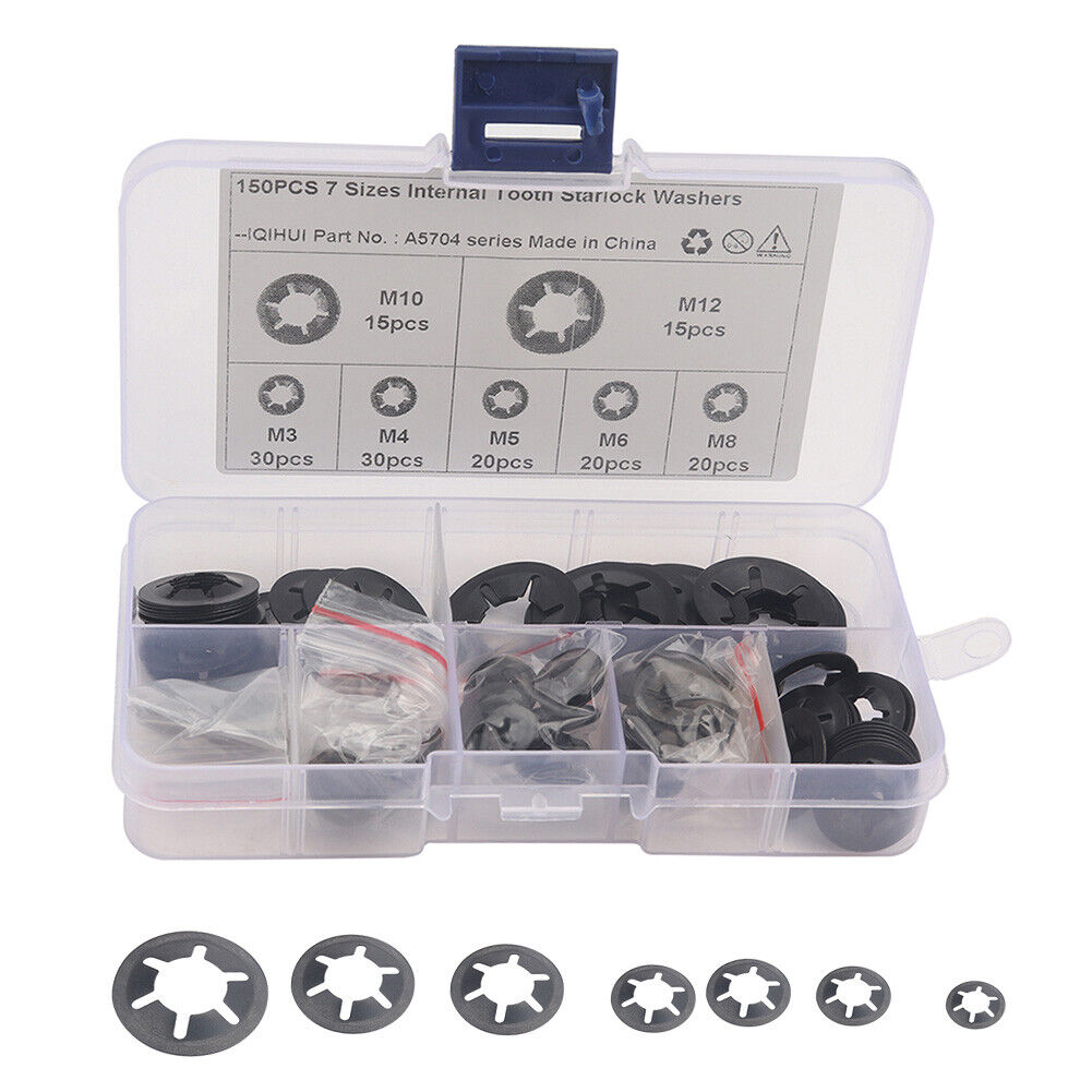 150pcs Assorted Internal Tooth Star Lock Washers Kit M3 M4 M5 M6 M8 M10 M12