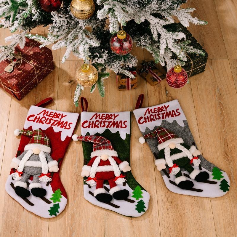 Merry Christmas Gnome Stockings 3pcs/set Hanging Pendant Festival Party Decor