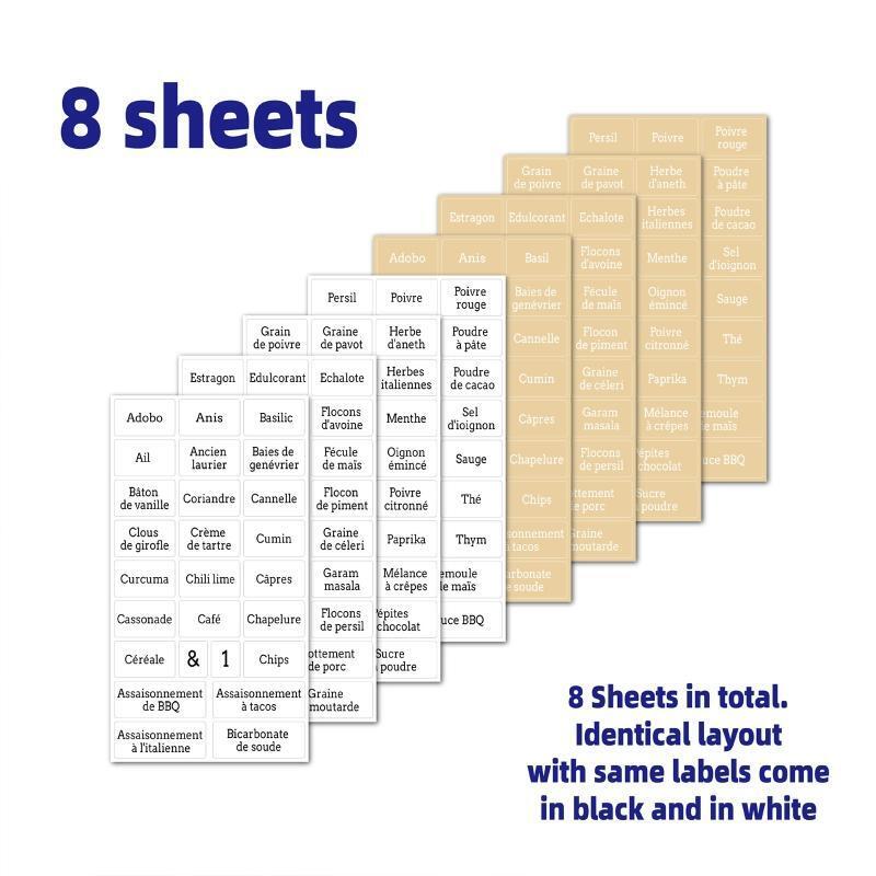 208X Clear French Spice Labels Preprinted Waterproof Adhesive Black White Letter