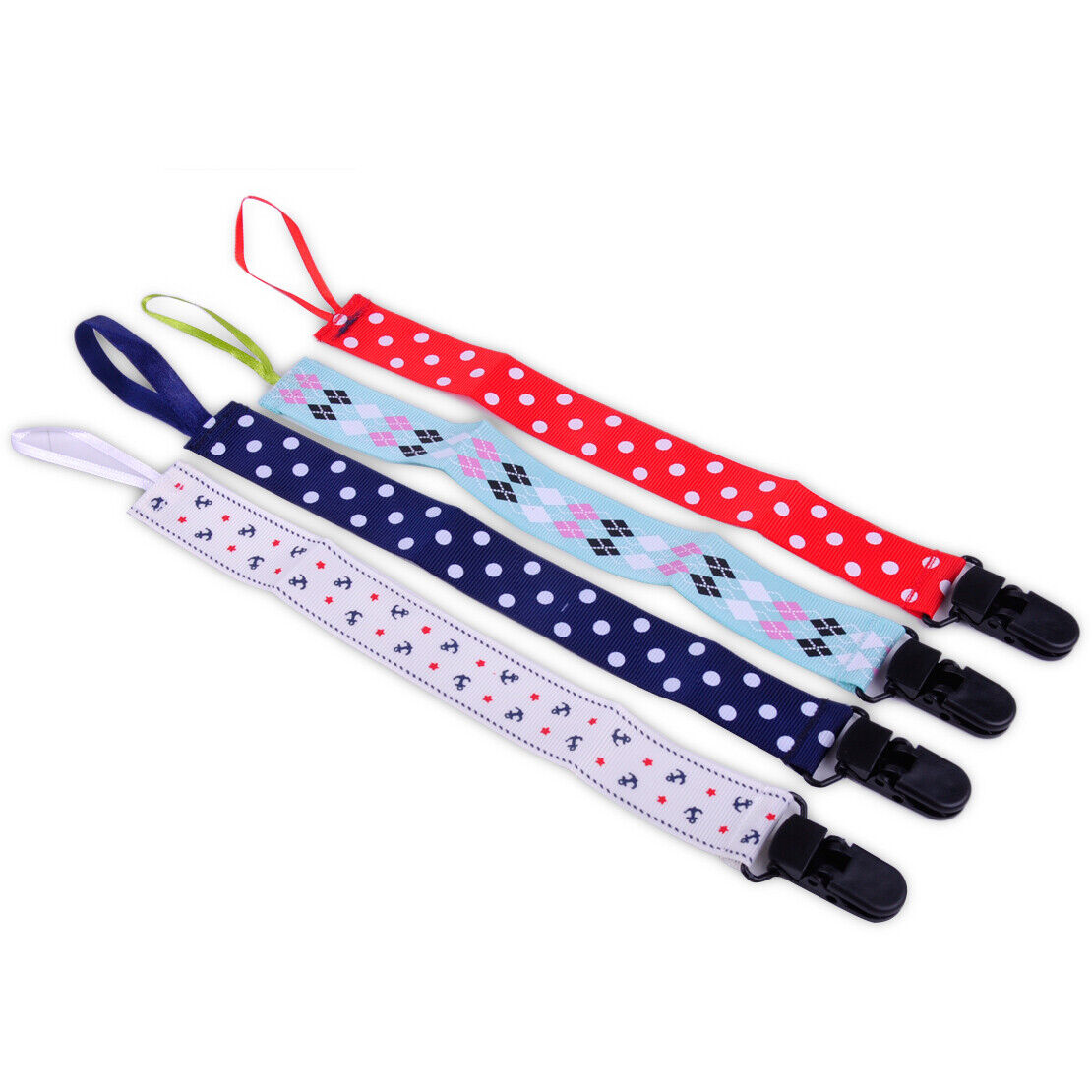 4x Infant Baby Pacifier Holder Dummy Clip Soother Ribbon Strap Nipple Leash Li