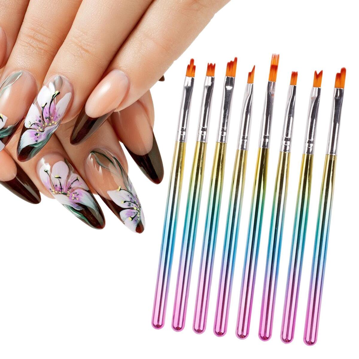 8Pcs Nail  Pen Flower Drawing Gradient Striped Pattern  DIY