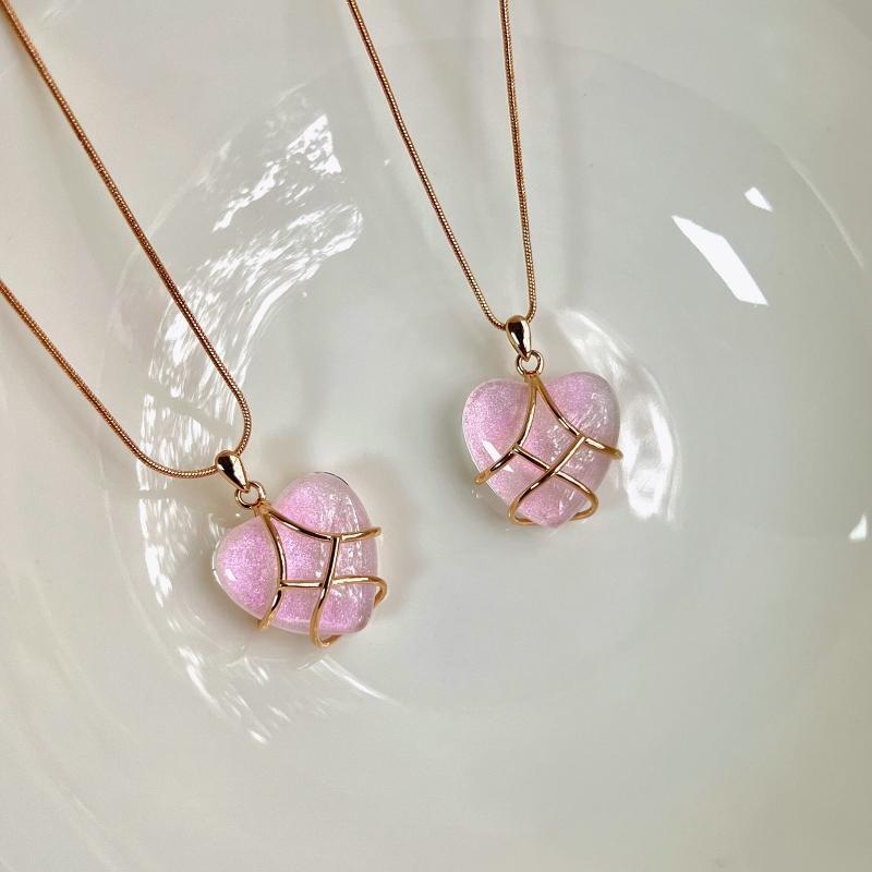 Pink Diamond Castle Heart Necklace Fashion Simple Temperament Clavicle Chain