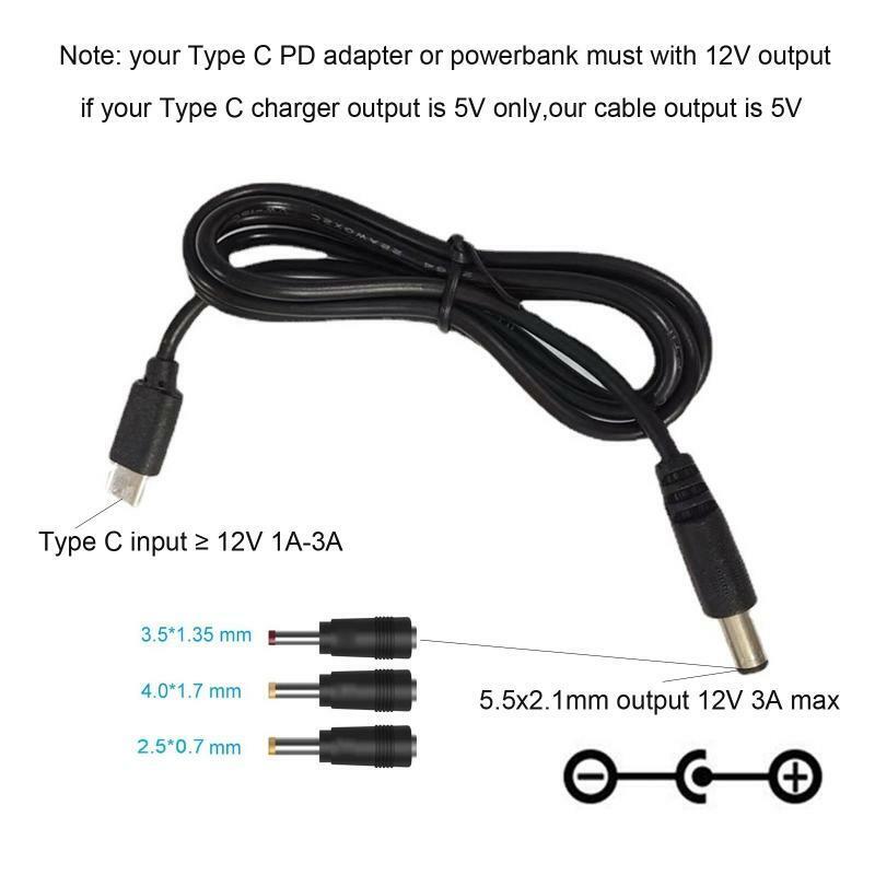 4in1 Type C PD to 12V 5.5x2.5mm Power Supply Cable for WiFi Router Laptop LED
