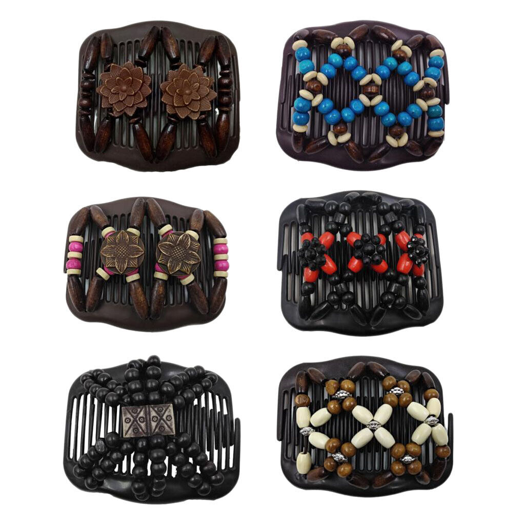 6Pcs Elastic Double  Comb with Wooden   Clip  Jewelry