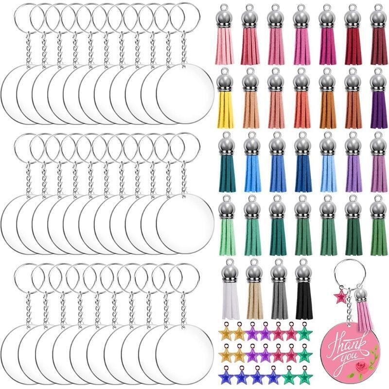 Round Acrylic Keychain Blanks With Key Chain Rings Star Pendants Tassel Pendant