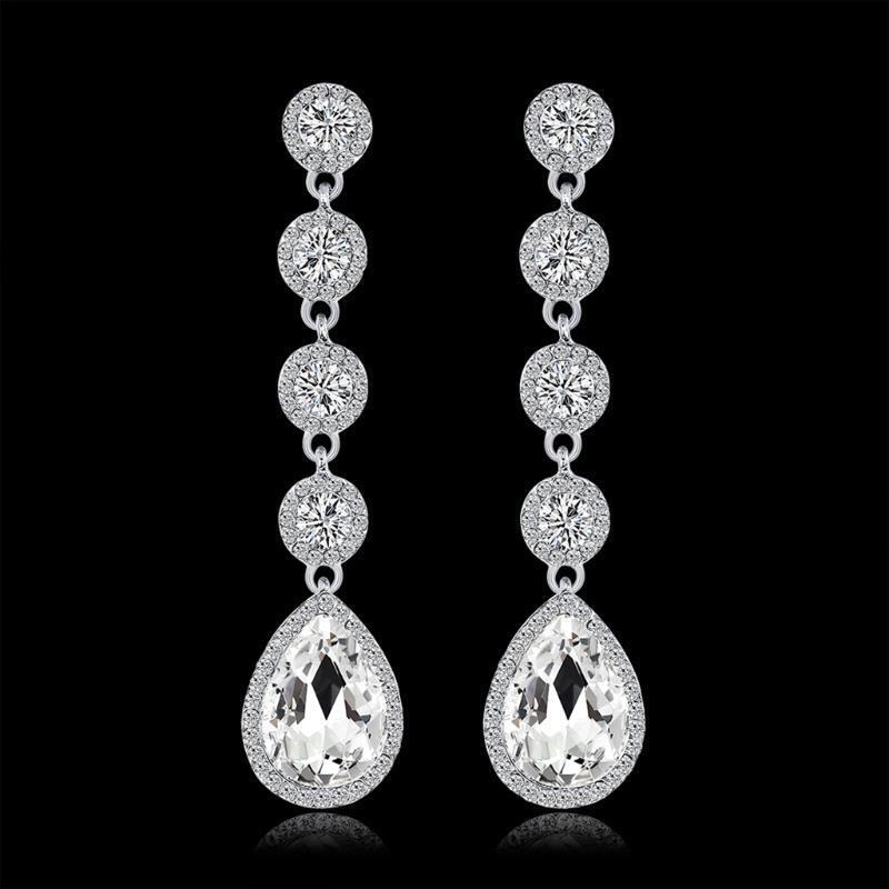 Korean Style Alloy Crystals Long Dangle Earring Bridal Earrings for Daily Dating