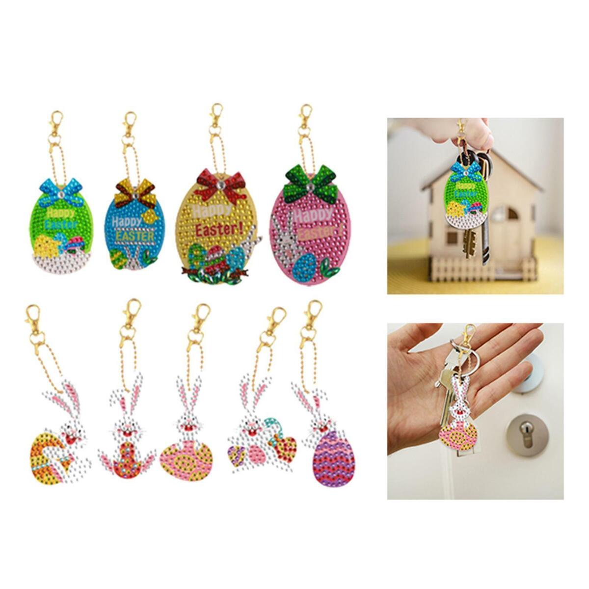 9 Count DIY Easter Egg Bunny  Keychains Set Hanging Ornament
