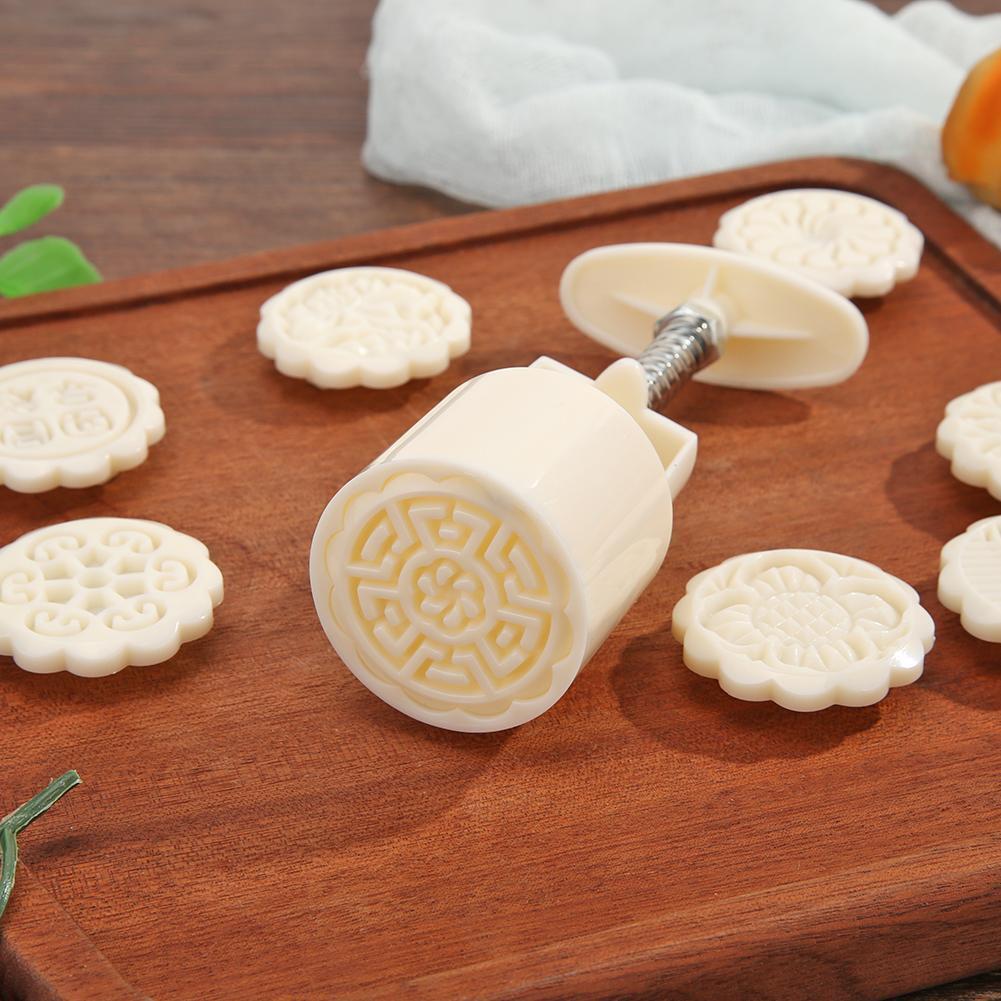 Flower Printed Mooncake Mold Hand Pressed Cake Decor Mid-autumn Baking Tool