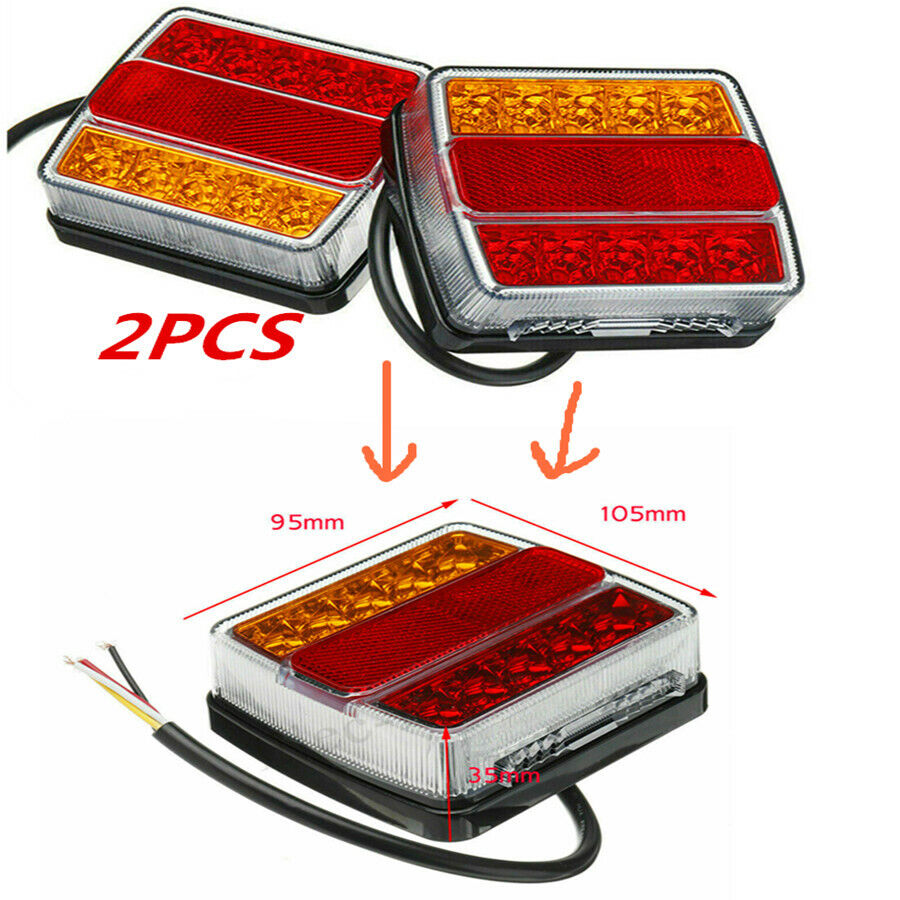 2X Rear 16 LED Submersible Trailer Tail Lights Kit Waterproof Boat Marker Truck