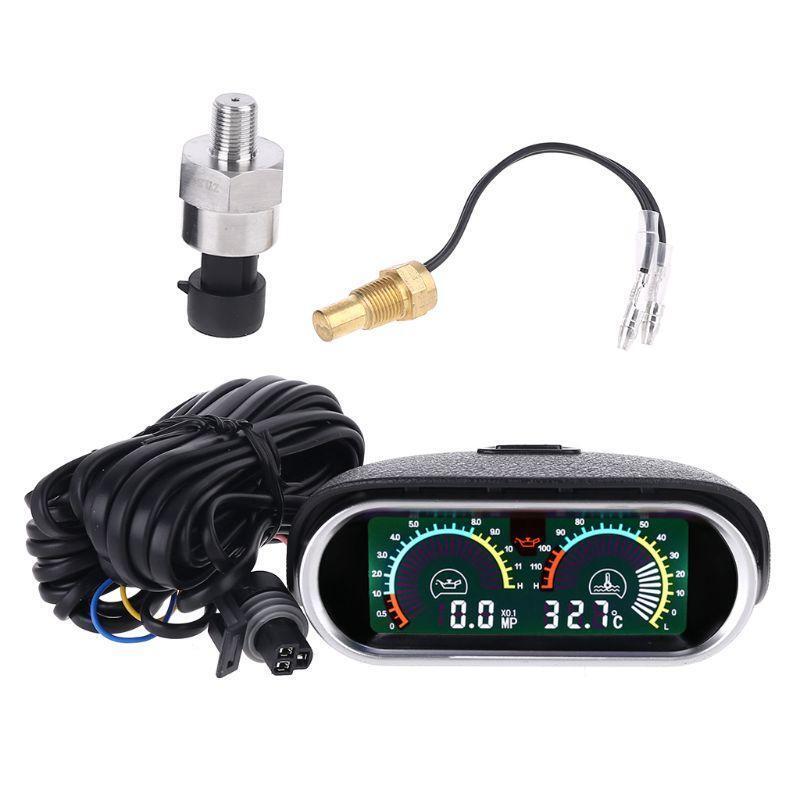 12v/24v Universal Truck Car Oil Pressure Gauge + Temperature 10mm 1/8 NPT Sensor