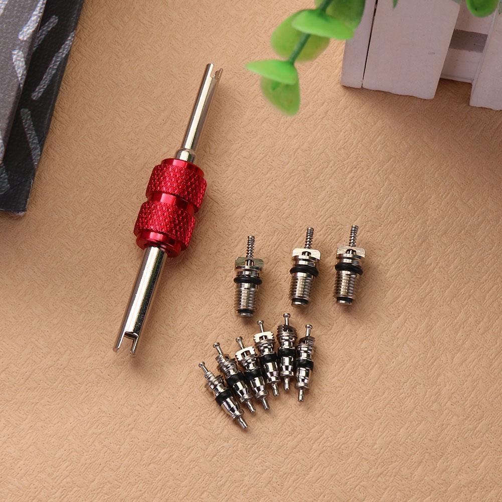 9pcs Air Conditioning Valve Cores+1pc Remover Tool A/C System Repair Kit