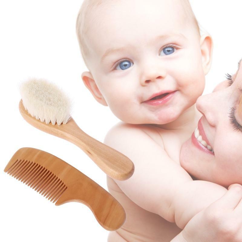 1 Set Baby Brush Comb Hair Head Massage Wooden Handle Wool Newborn Kids Care Kit